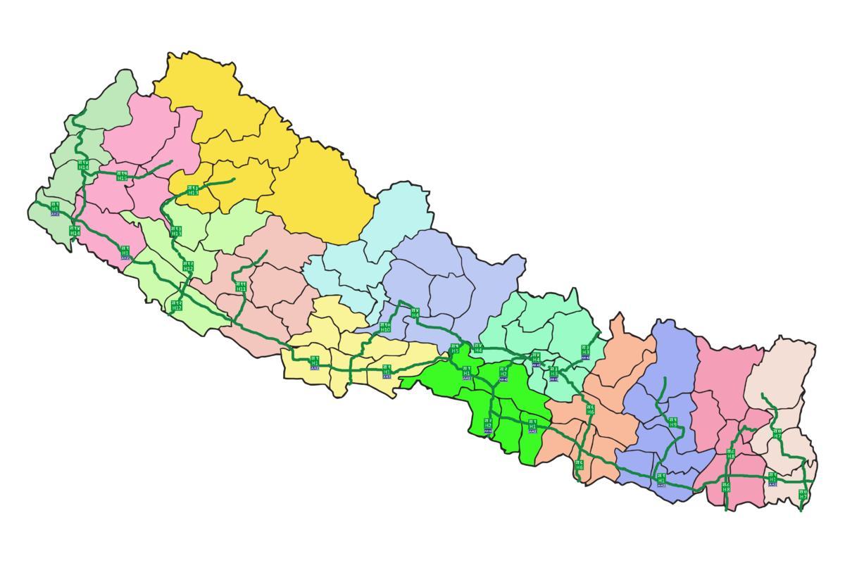 Mapa nepálu s hlavní silnice