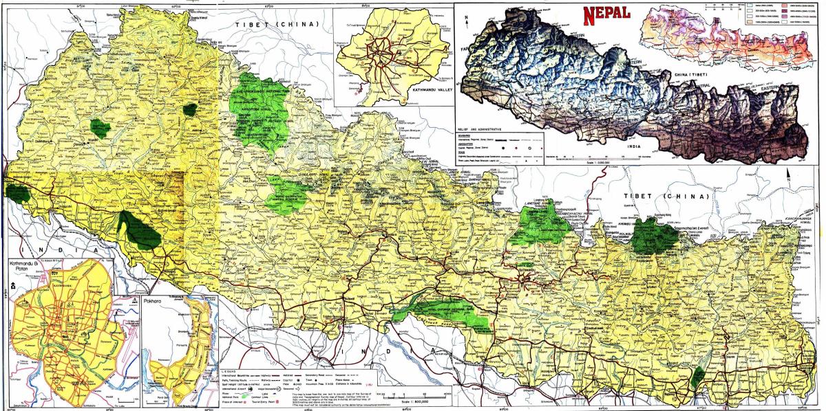 silniční mapa nepálu s vzdálenost