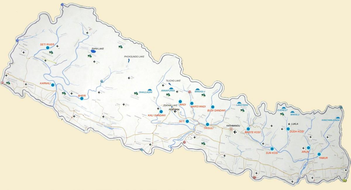 mapa nepálu ukazuje řeky