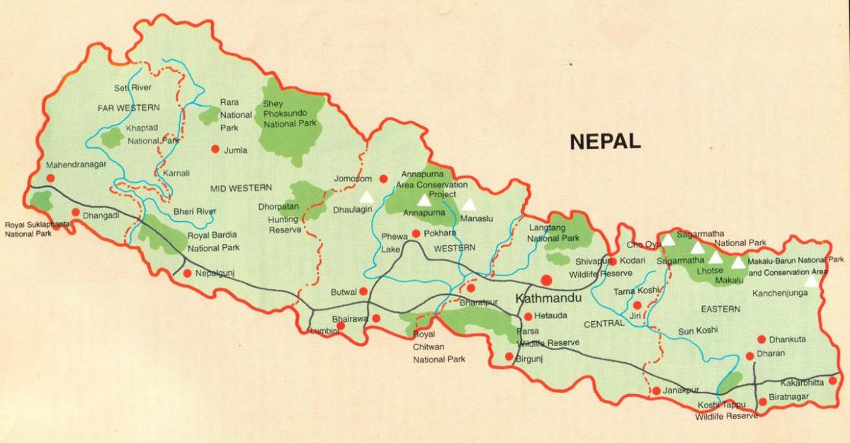 Mapa turistických pokhara, nepál