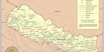 Indie, nepál silniční hraniční mapě