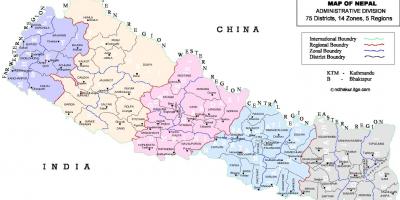 Nepál politická mapa s okresy