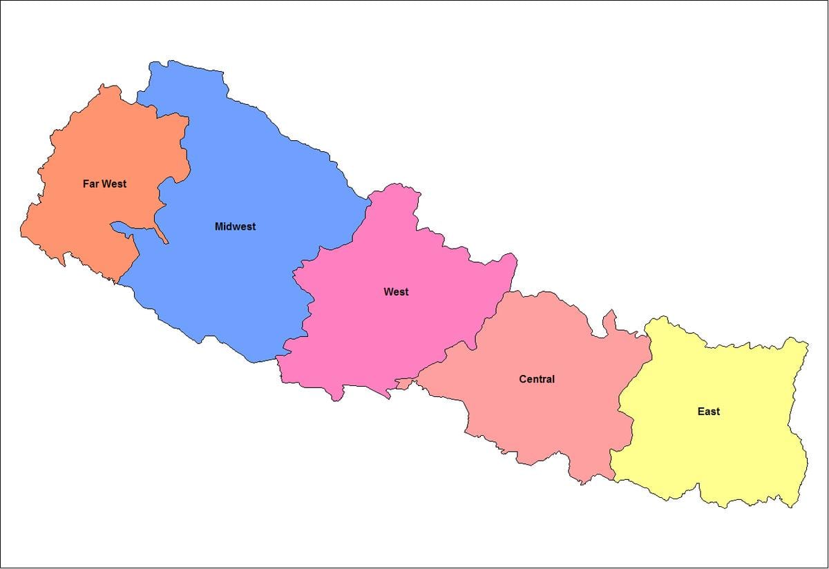 mapa východní rozvoj regionu, nepál