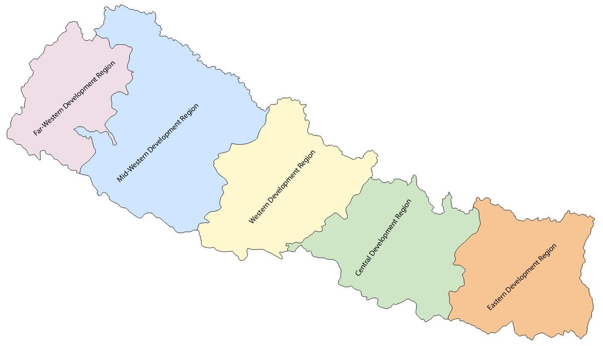 mapa nepálu s rozvojem regionu
