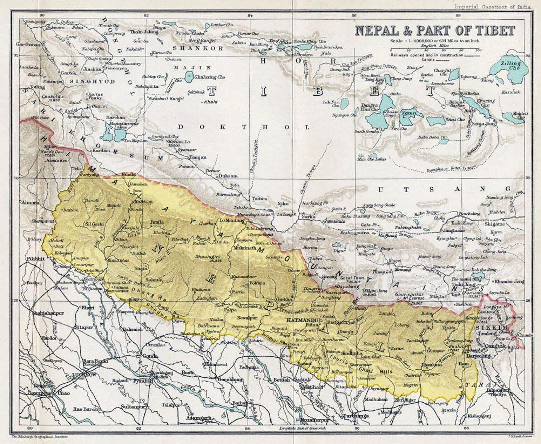 velmi stará mapa nepálu