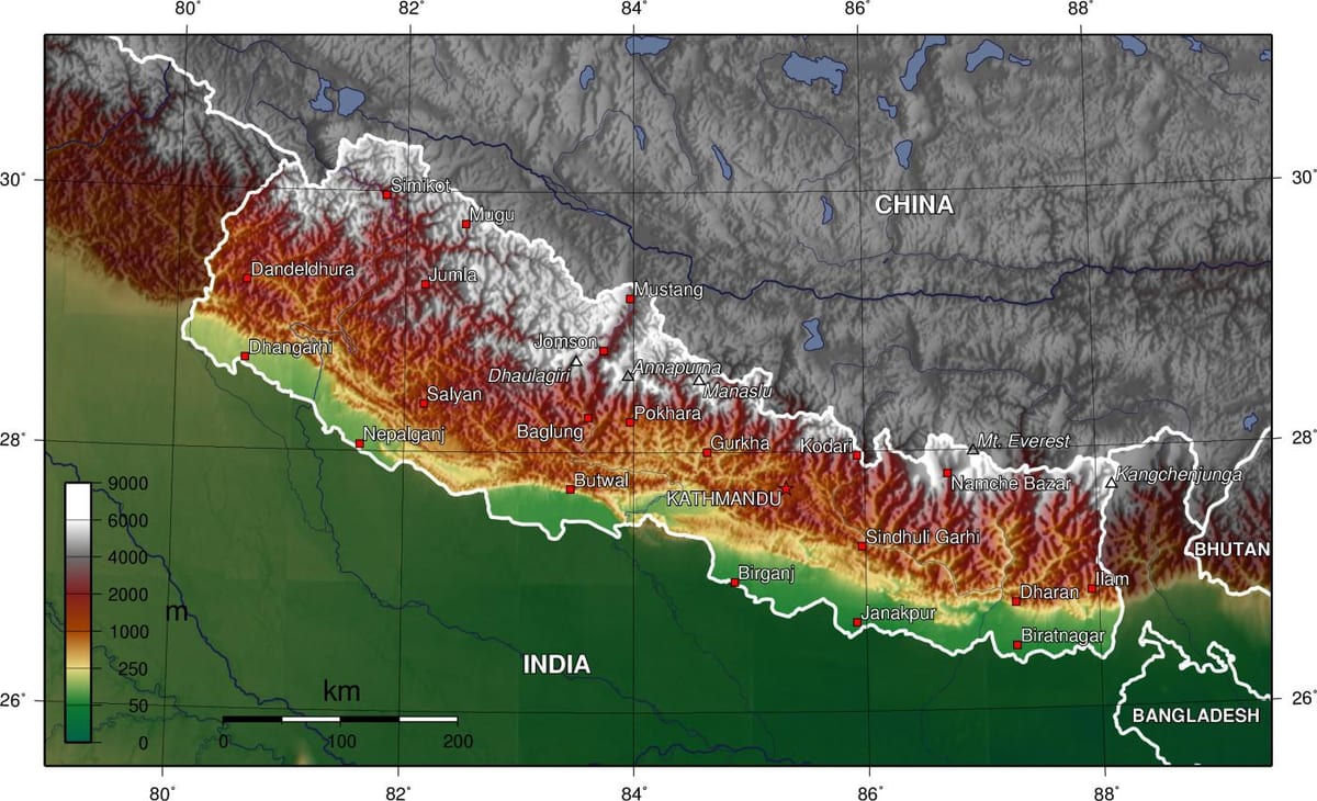 topografická mapa nepálu