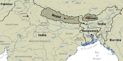 Mapa bhútánu, nepálu a tibetu
